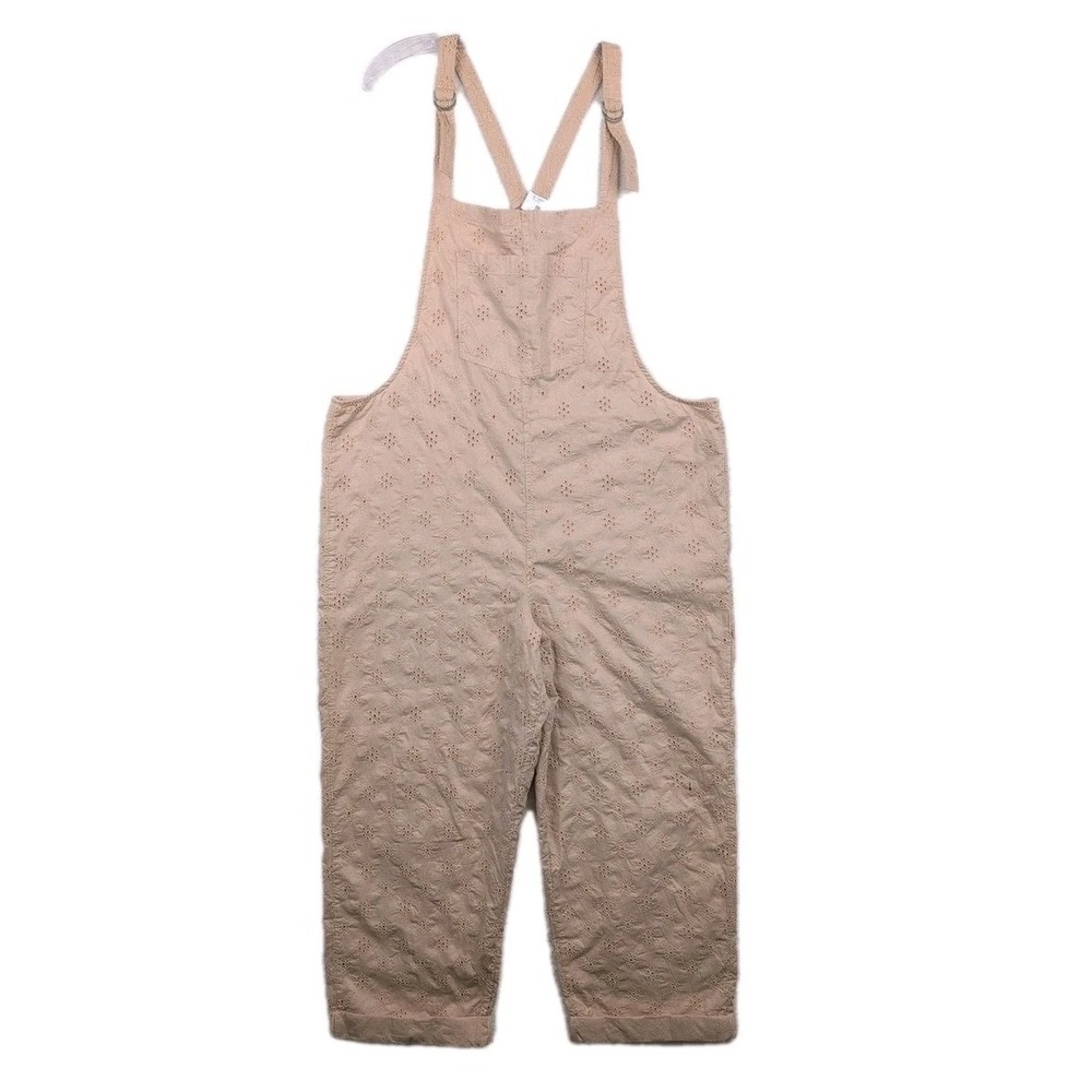 Aerie Cropped Peach OVERALLS Size L Eyelet Lace 100% Cotton NWT